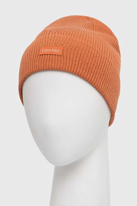 Calvin Klein czapka z domieszką wełny pomarańczowy
