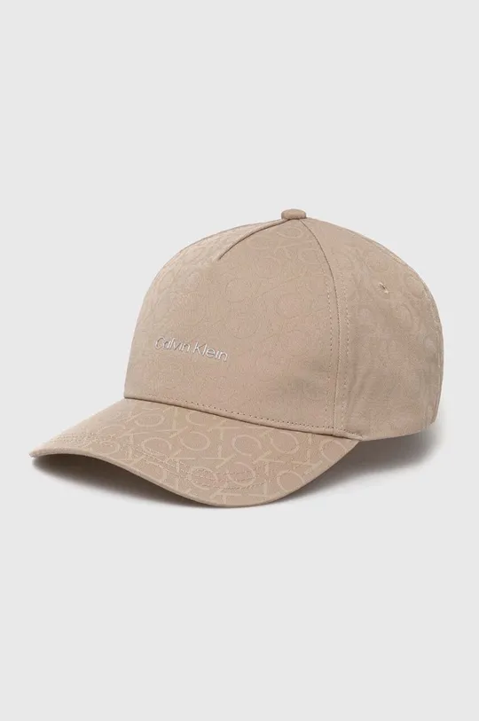 beżowy Calvin Klein czapka z daszkiem bawełniana Damski
