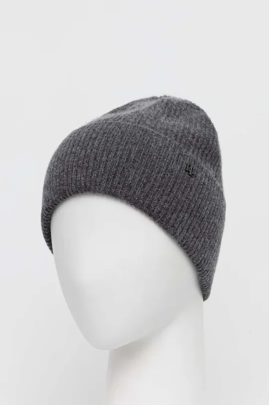Вовняні шапка та рукавички Lauren Ralph Lauren сірий