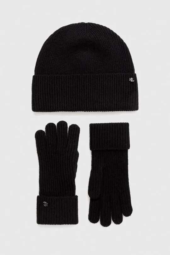 črna Kapa in volnene rokavice Lauren Ralph Lauren Ženski