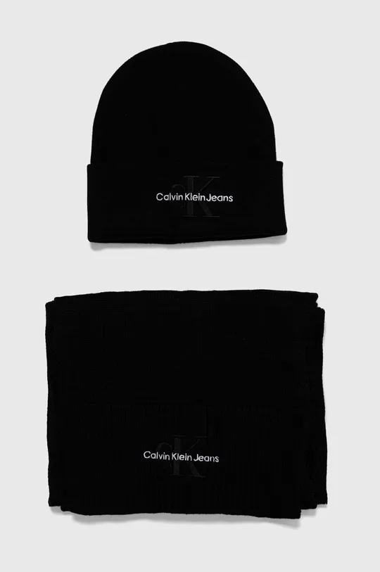 czarny Calvin Klein Jeans czapka i szalik bawełniany Damski