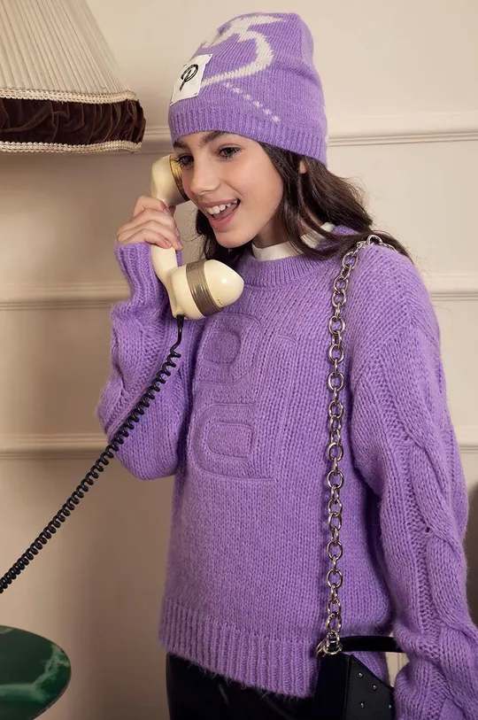 фіолетовий Дитяча шапка з домішкою вовни Pinko Up Для дівчаток