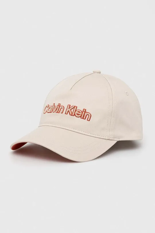 beżowy Calvin Klein czapka z daszkiem bawełniana Męski