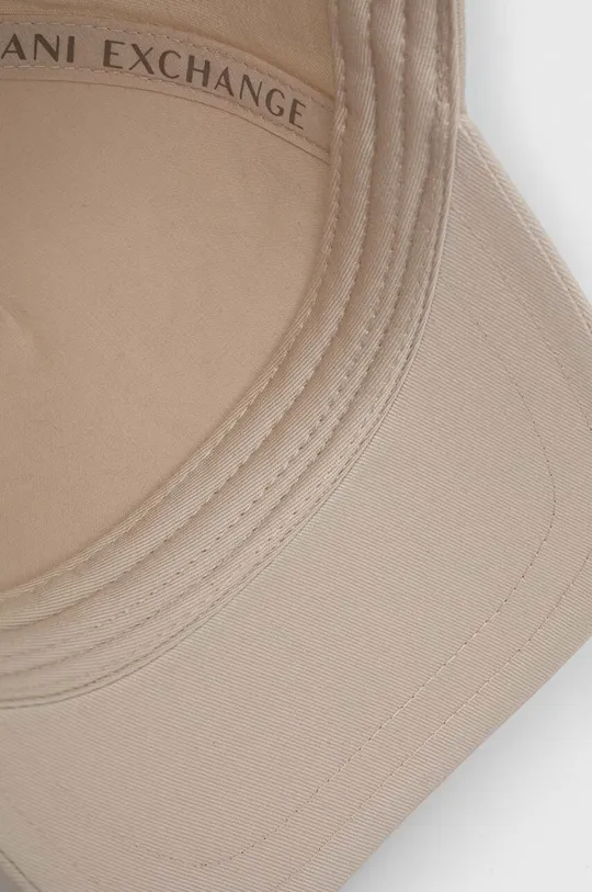 beżowy Armani Exchange czapka z daszkiem bawełniana