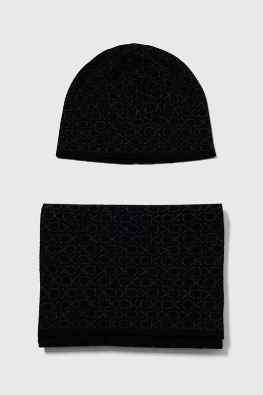 czarny Calvin Klein czapka i szalik z domieszką wełny Męski