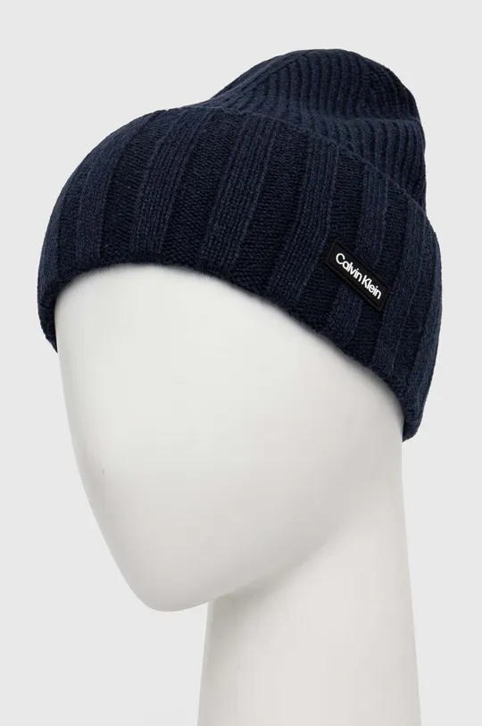 Шерстяная шапка Calvin Klein тёмно-синий