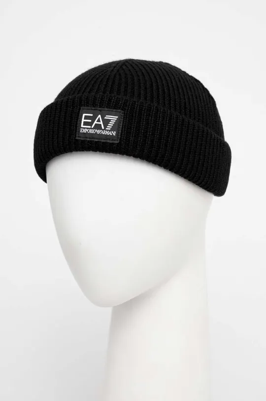 EA7 Emporio Armani czapka z domieszką wełny czarny