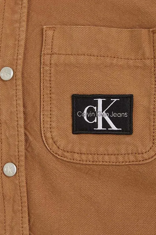 καφέ Παιδικό βαμβακερό πουκάμισο Calvin Klein Jeans
