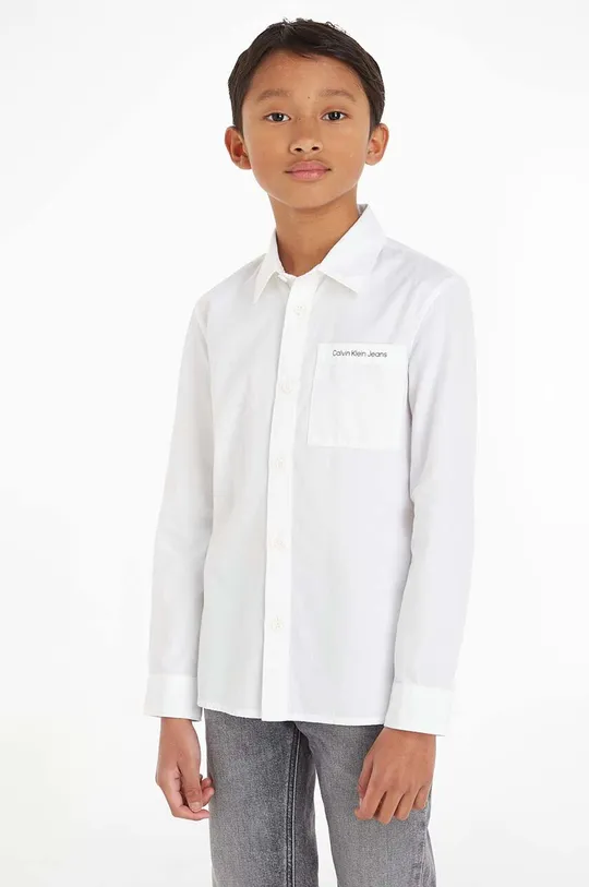 белый Хлопковая рубашка Calvin Klein Jeans Для мальчиков