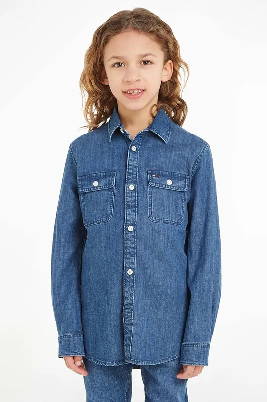 modra Otroška jeans srajca Tommy Hilfiger Fantovski