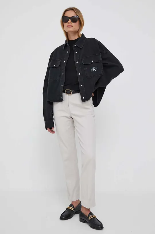 Τζιν πουκάμισο Calvin Klein Jeans μαύρο