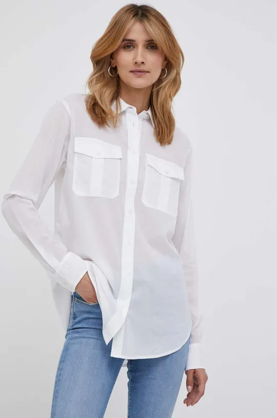 bela Bombažna srajca Lauren Ralph Lauren Ženski
