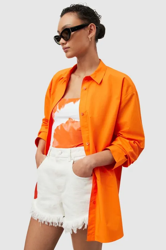 Bombažna srajca AllSaints Sasha oranžna
