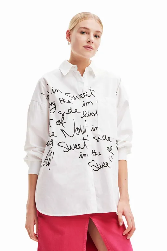 bijela Košulja s dodatkom lana Desigual Ženski