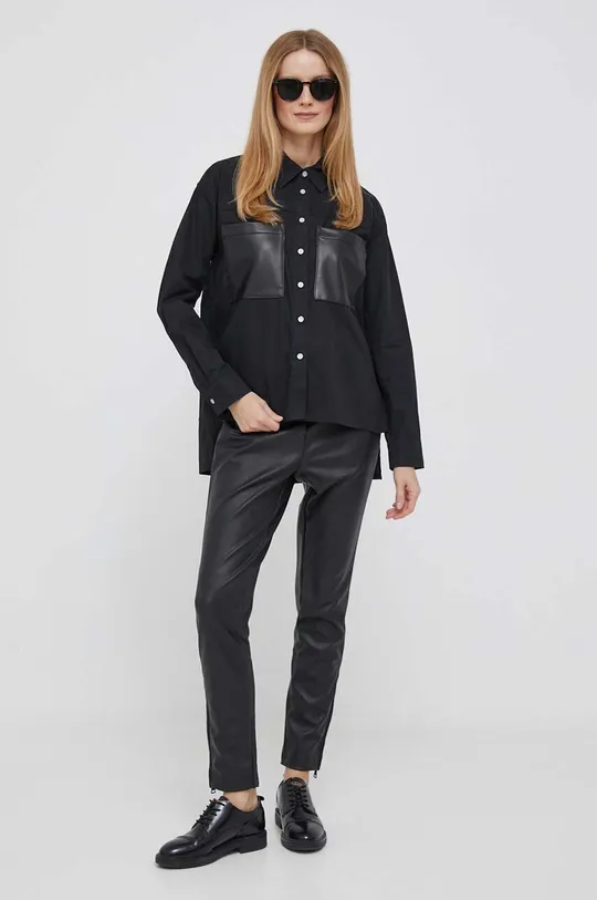 Βαμβακερό πουκάμισο DKNY μαύρο