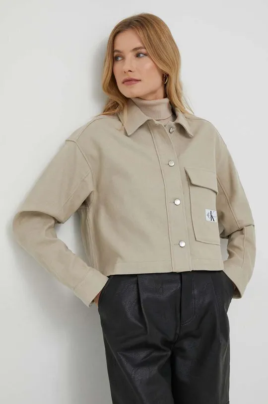 béžová Bavlnená košeľa Calvin Klein Jeans Dámsky