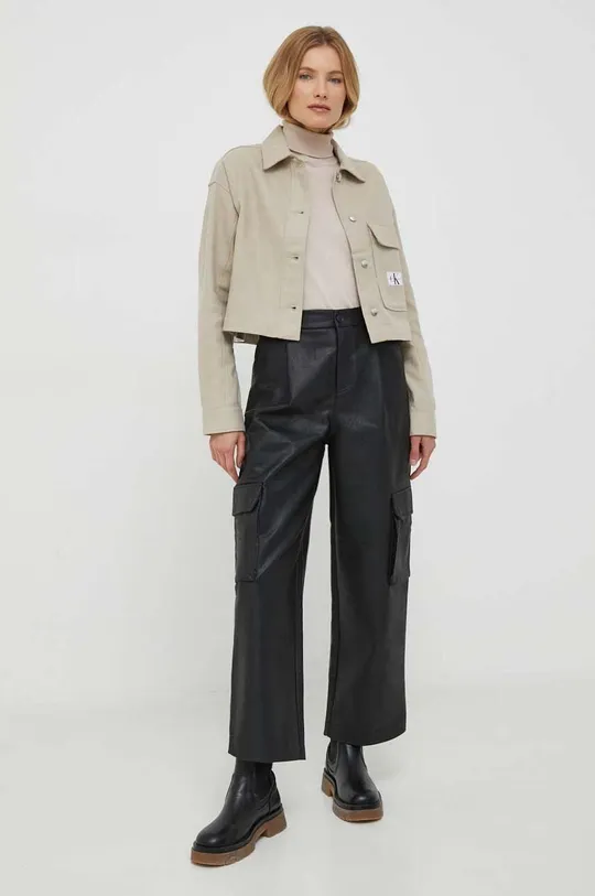 Βαμβακερό πουκάμισο Calvin Klein Jeans μπεζ