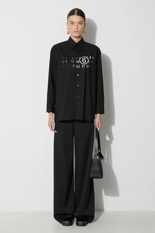 чорний Бавовняна сорочка MM6 Maison Margiela Long-Sleeved Shirt Жіночий