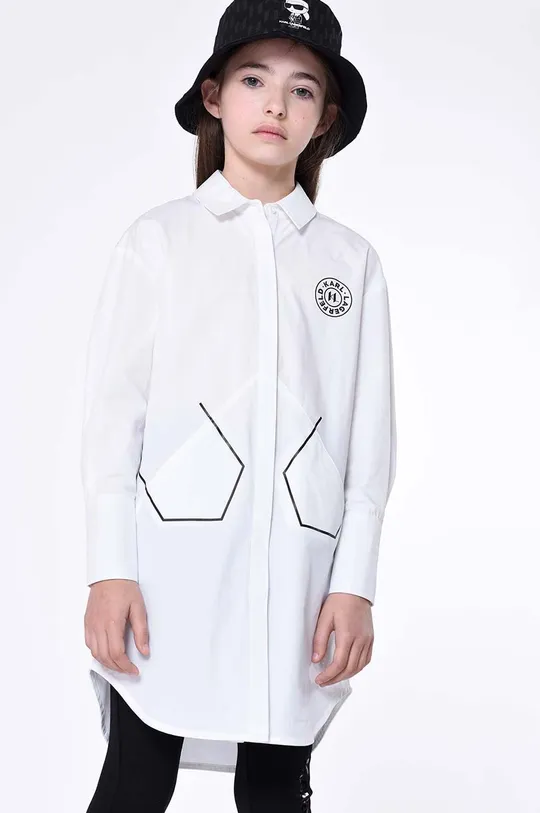 bijela Dječja pamučna košulja Karl Lagerfeld Za djevojčice