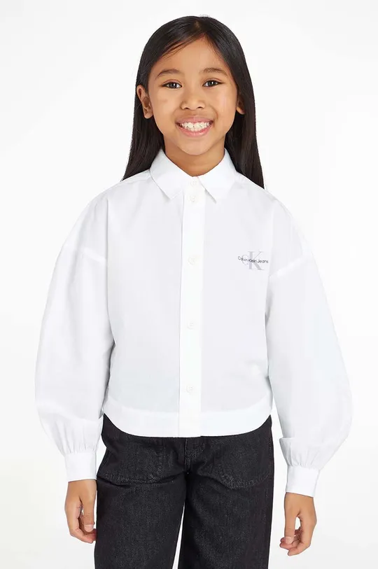 белый Детская хлопковая рубашка Calvin Klein Jeans Для девочек