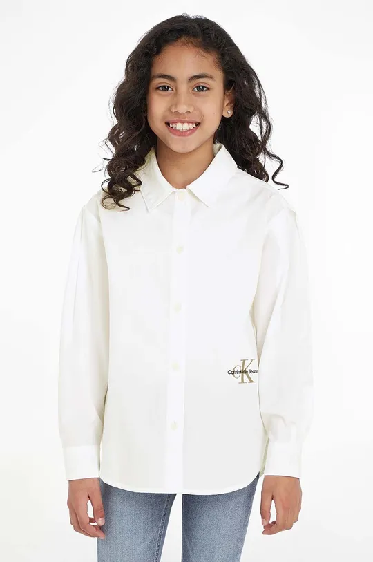 белый Детская хлопковая рубашка Calvin Klein Jeans Для девочек