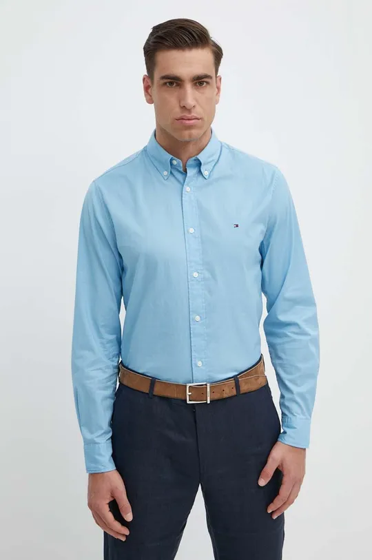 modrá Bavlnená košeľa Tommy Hilfiger Pánsky