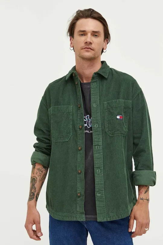 zelená Manšestrová košeľa Tommy Jeans Pánsky