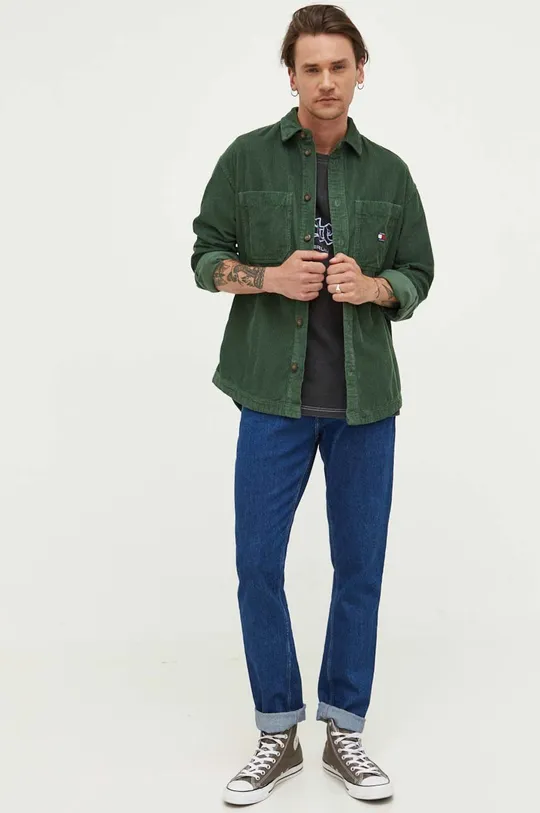 Manšestrová košeľa Tommy Jeans zelená