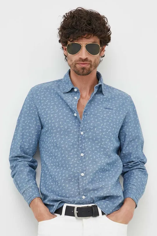 μπλε Βαμβακερό πουκάμισο Pepe Jeans Crawston