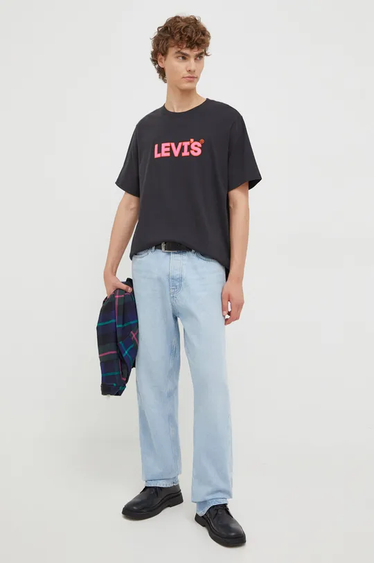 Βαμβακερό πουκάμισο Levi's σκούρο μπλε