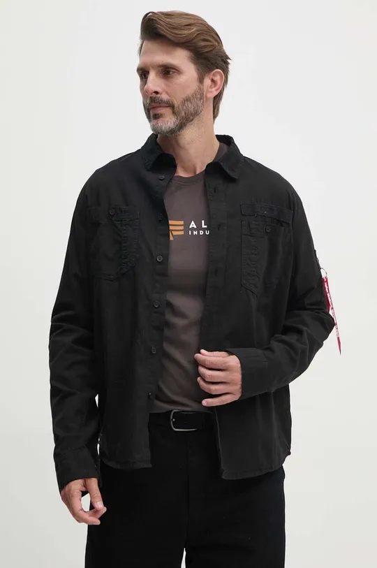 Βαμβακερό πουκάμισο Alpha Industries μαύρο 138422.142