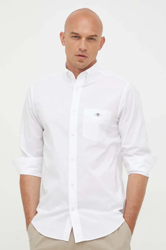 λευκό Βαμβακερό πουκάμισο Gant Ανδρικά