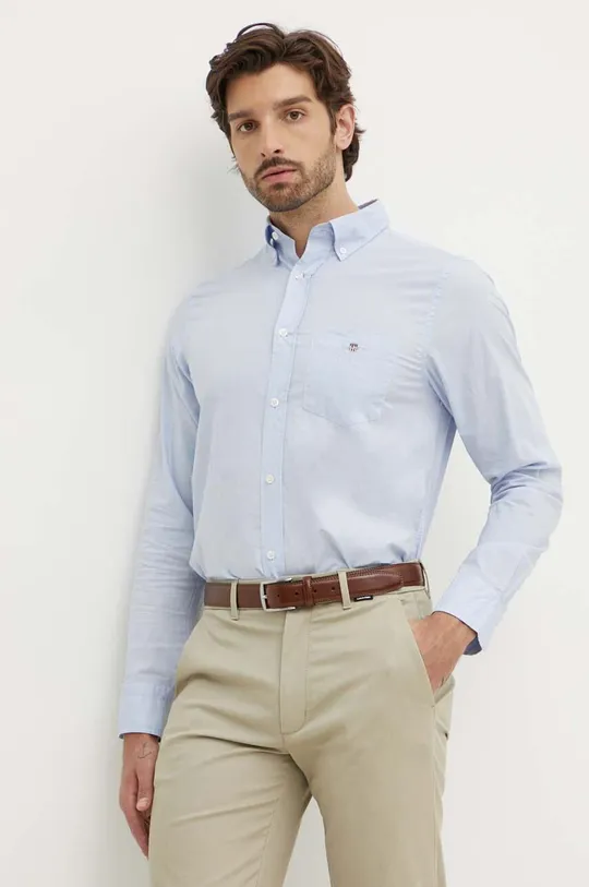 μπλε Βαμβακερό πουκάμισο Gant Ανδρικά