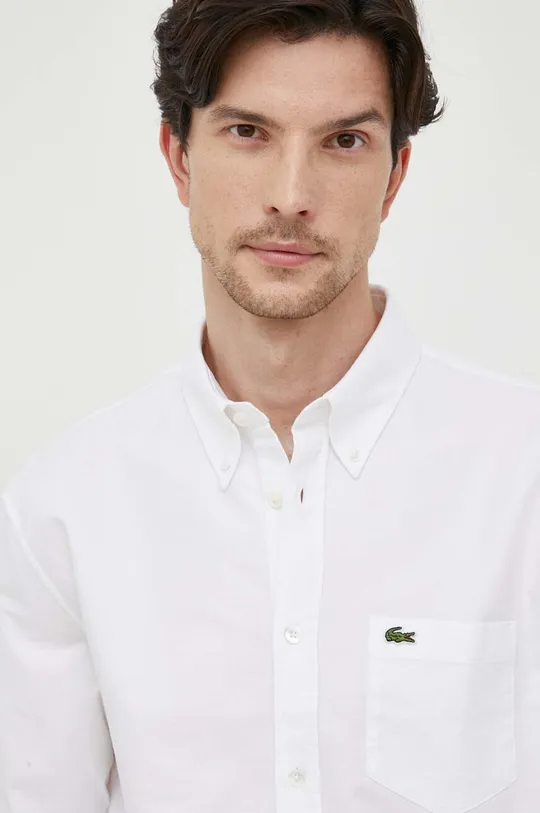 λευκό Βαμβακερό πουκάμισο Lacoste Ανδρικά