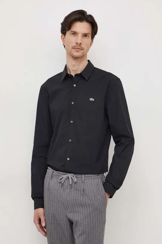 μαύρο Βαμβακερό πουκάμισο Lacoste Ανδρικά
