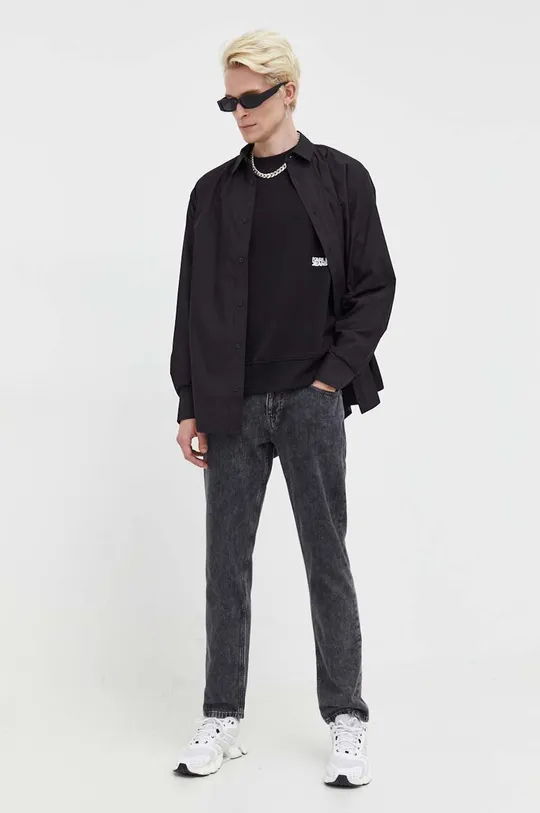 Βαμβακερό πουκάμισο Karl Lagerfeld Jeans μαύρο