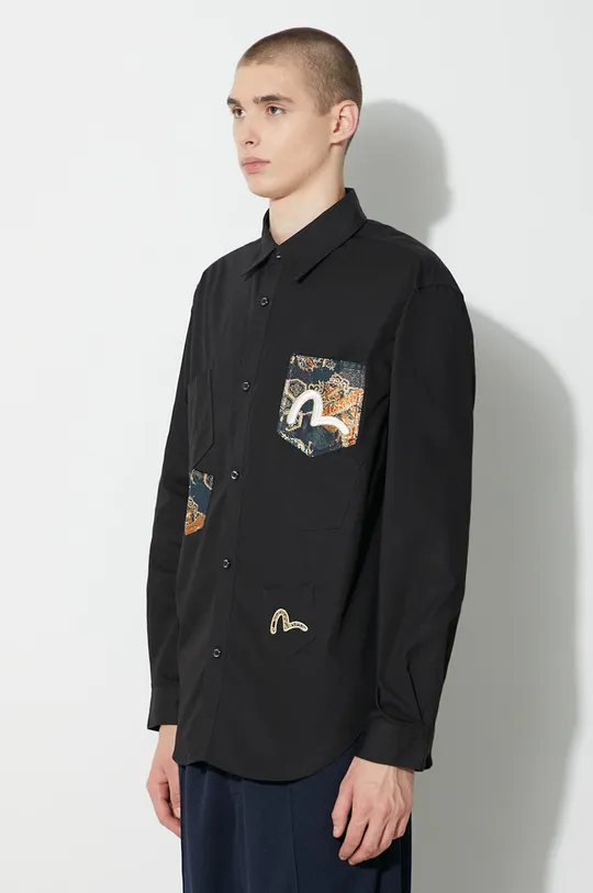 czarny Evisu koszula bawełniana Brocade Pocket