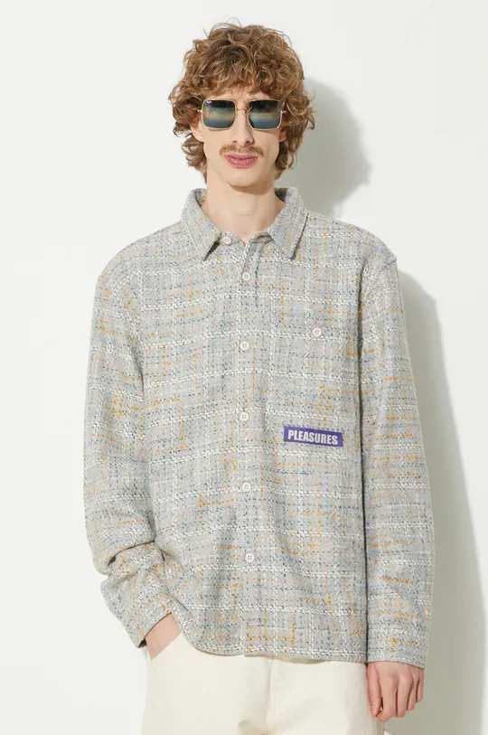 gri PLEASURES camasa din lana Periodic Work Shirt De bărbați
