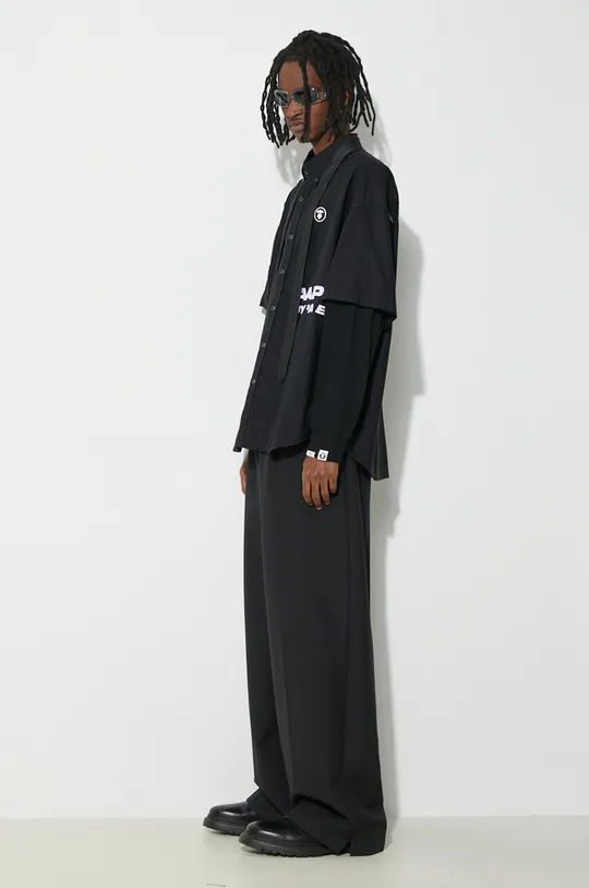 AAPE camasa din bumbac Long Sleeve Shirt Mock Layer negru