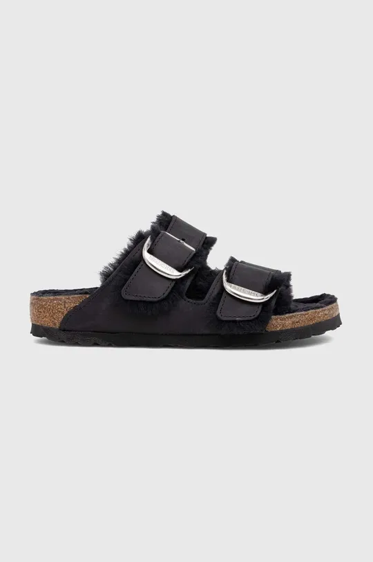 czarny Birkenstock klapki skórzane Arizona Big Buckle Shearling Damski