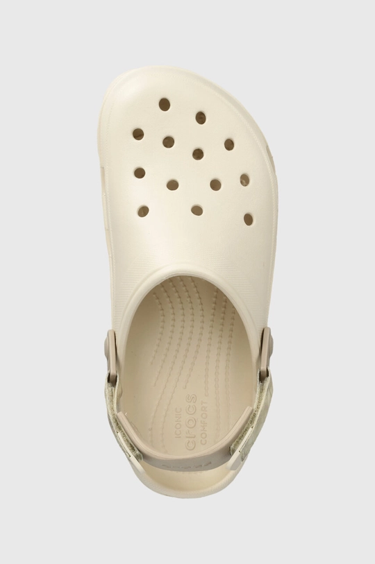 beige Crocs sliders