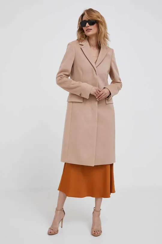 Μάλλινο παλτό Calvin Klein ροζ
