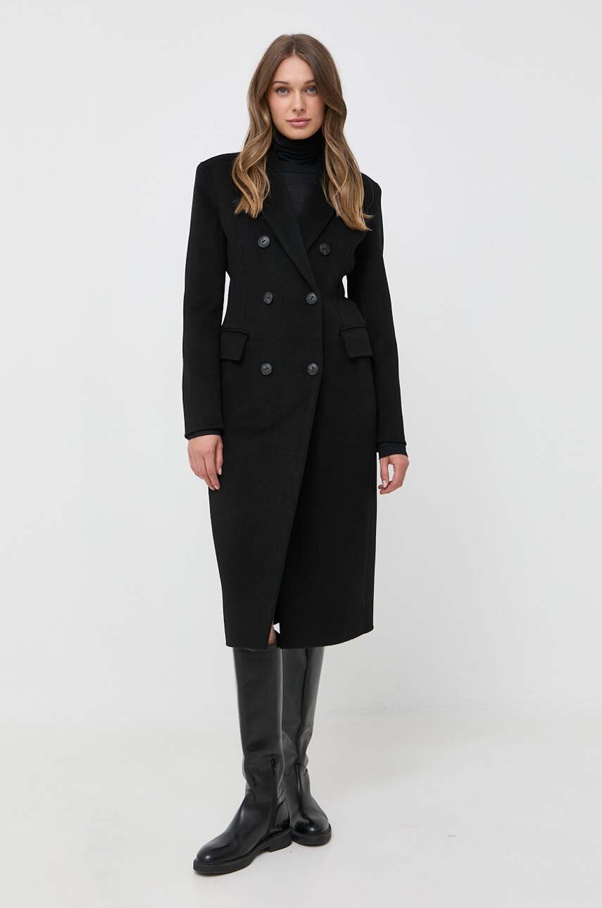 Шерстяное пальто Pinko цвет чёрный переходное двубортное | ANSWEAR.ua