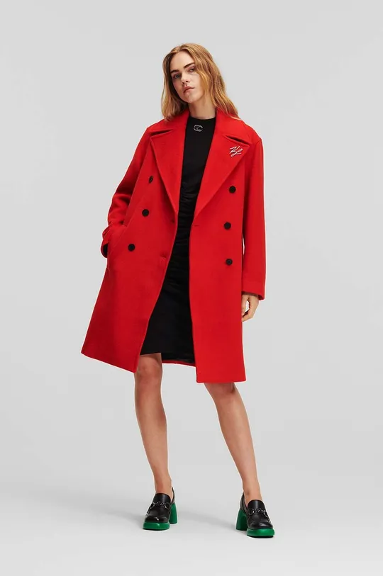 κόκκινο Μάλλινο παλτό Karl Lagerfeld Γυναικεία