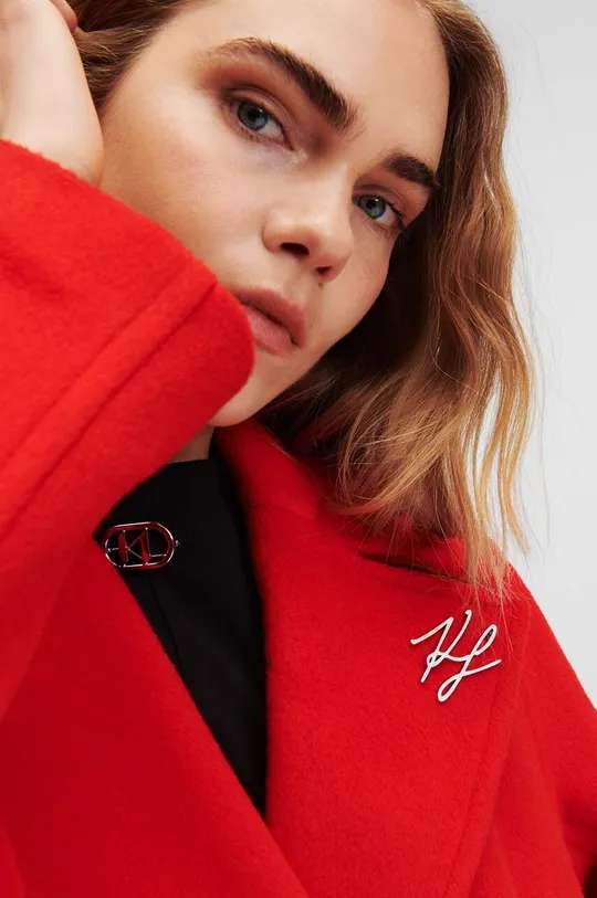 Μάλλινο παλτό Karl Lagerfeld κόκκινο