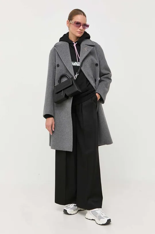 Vlnený kabát Karl Lagerfeld sivá