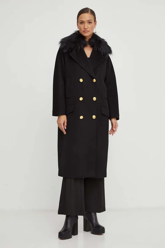 Μάλλινο παλτό Elisabetta Franchi μαύρο