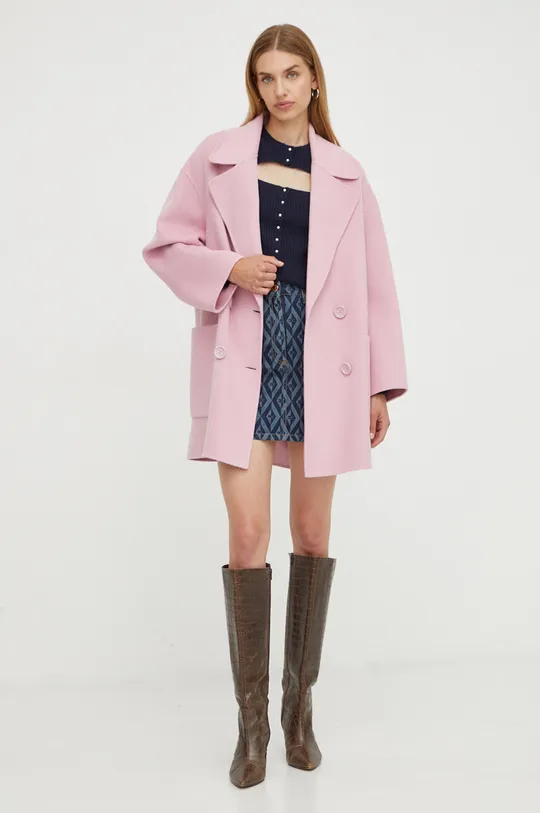 Μάλλινο παλτό Elisabetta Franchi ροζ