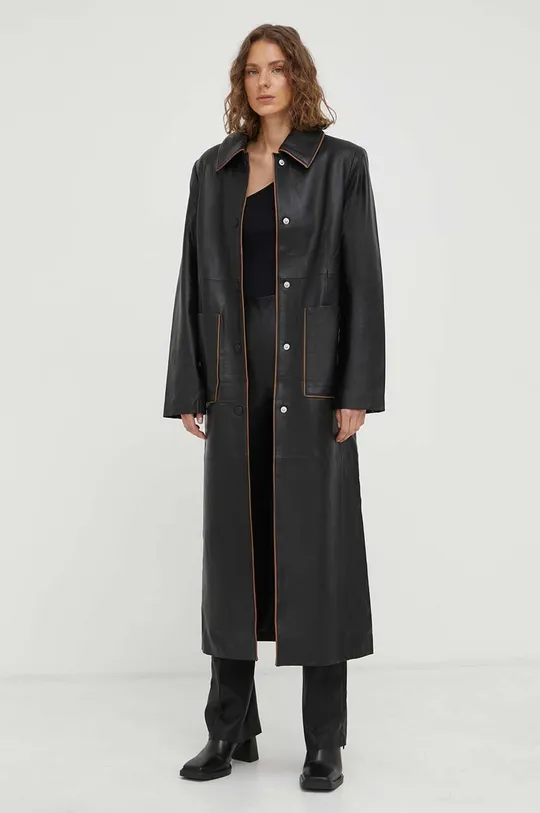 Kožený kabát Remain čierna