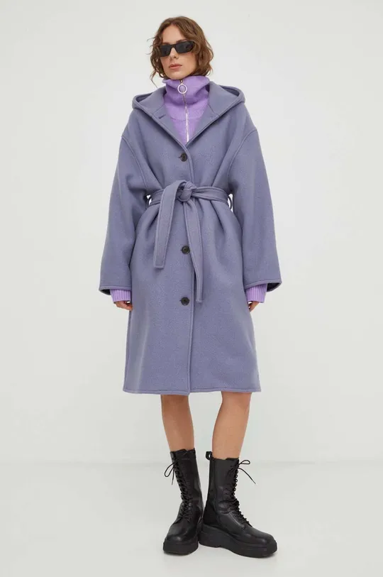 Vlněný kabát Samsoe Samsoe fialová